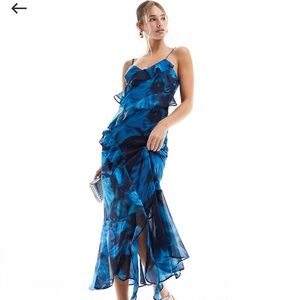 Miss Selfridge chiffon asym ruffle maxi dress in blurred floral